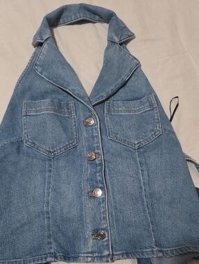 Express Denim Halter Top - Light Blue